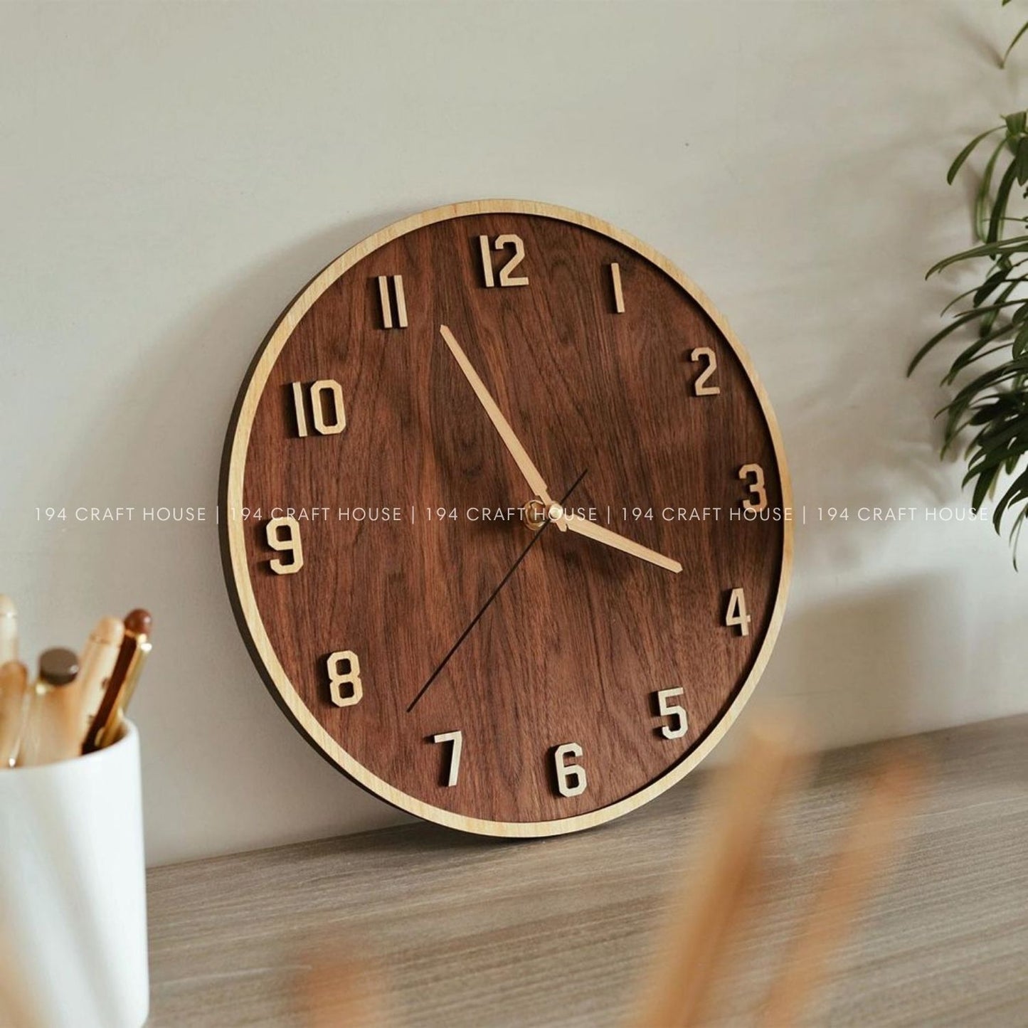 Silent Walnut Wooden Wall Clock - Full Numerals