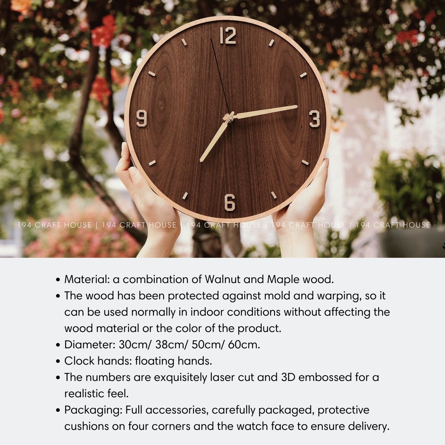 Walnut Wall Clock With Maple Numerals
