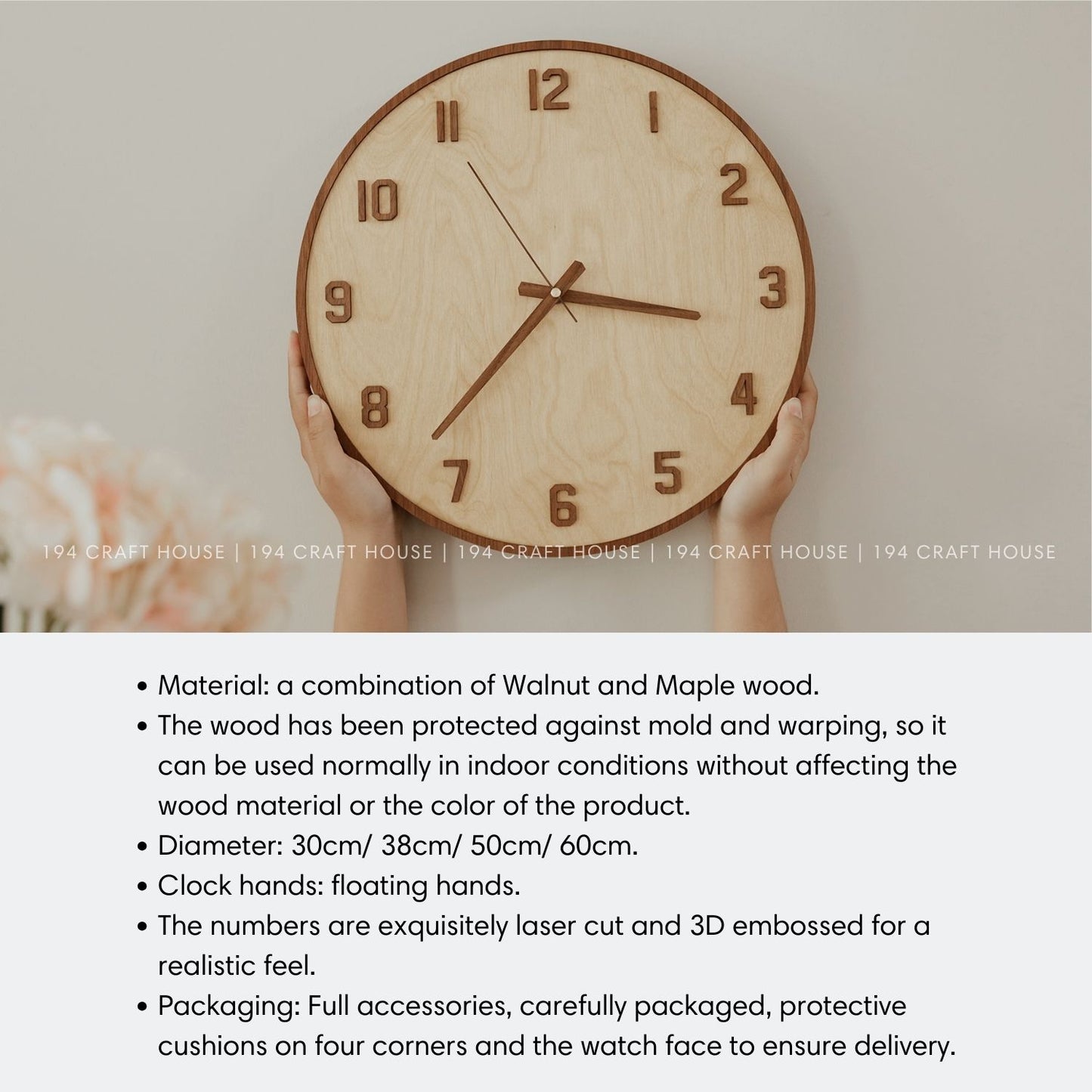 Maple Wall Clock With Walnut Numerals