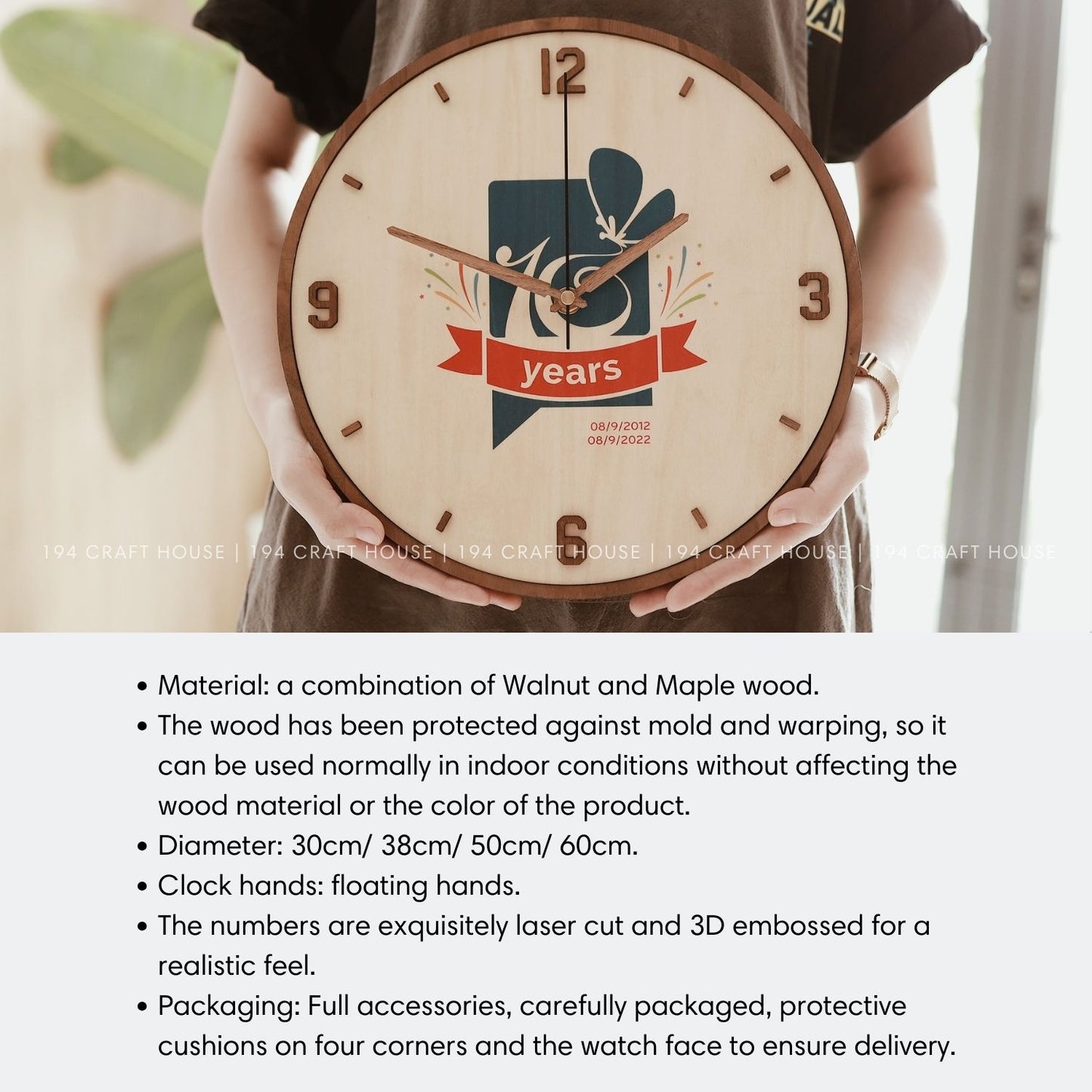 Maple Wall Clock With Walnut Numerals