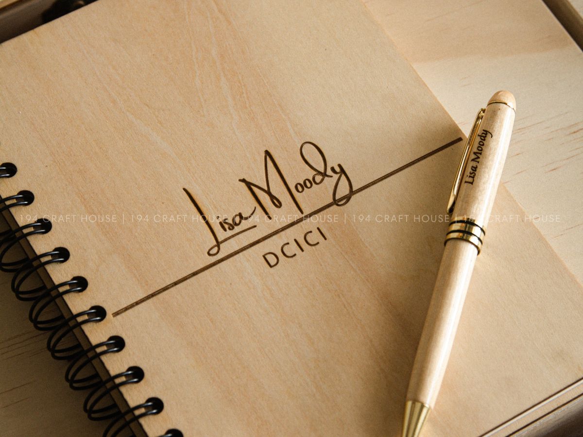 Custom Engraved Maple Pen Set and Notebook Wood Gift Box - Personalized Corporate Gift for Cisco (DCICI)