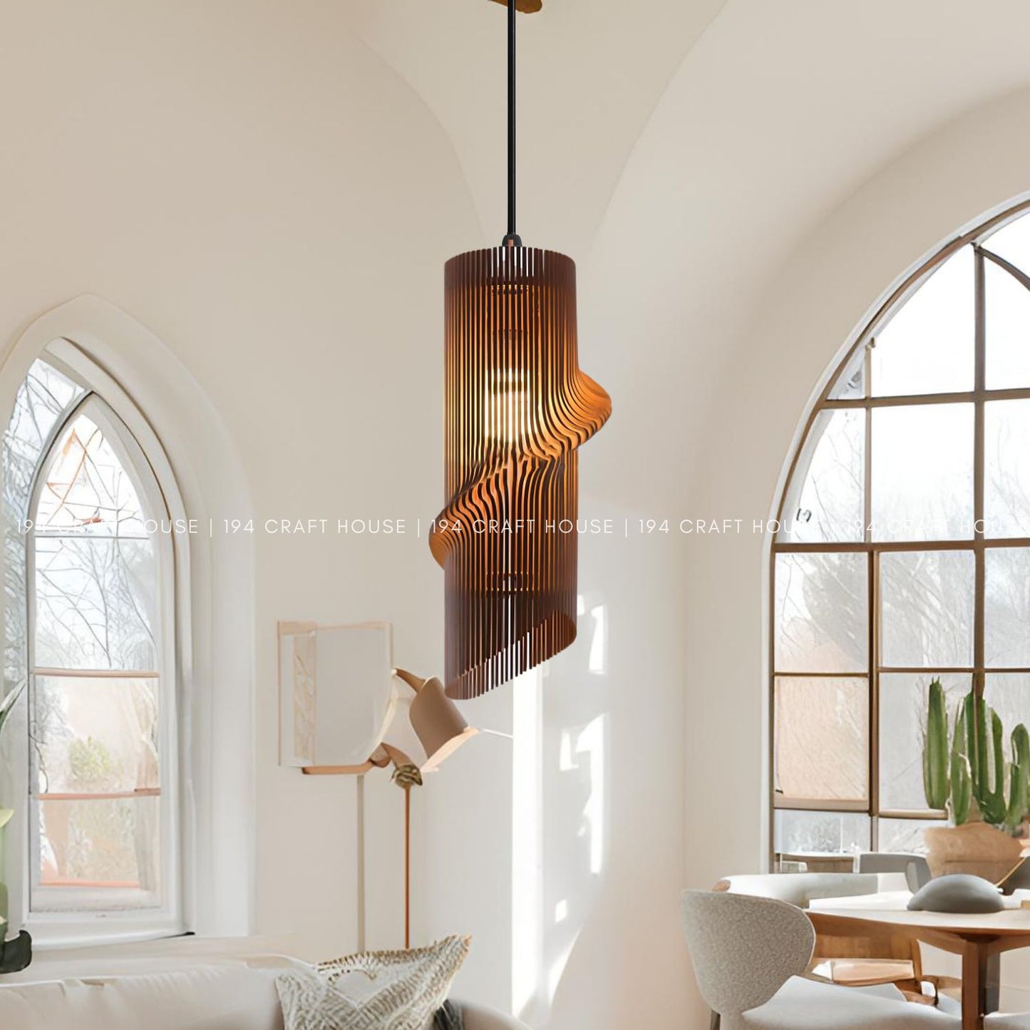 Cylinder Wood Pendant Light for Living Room