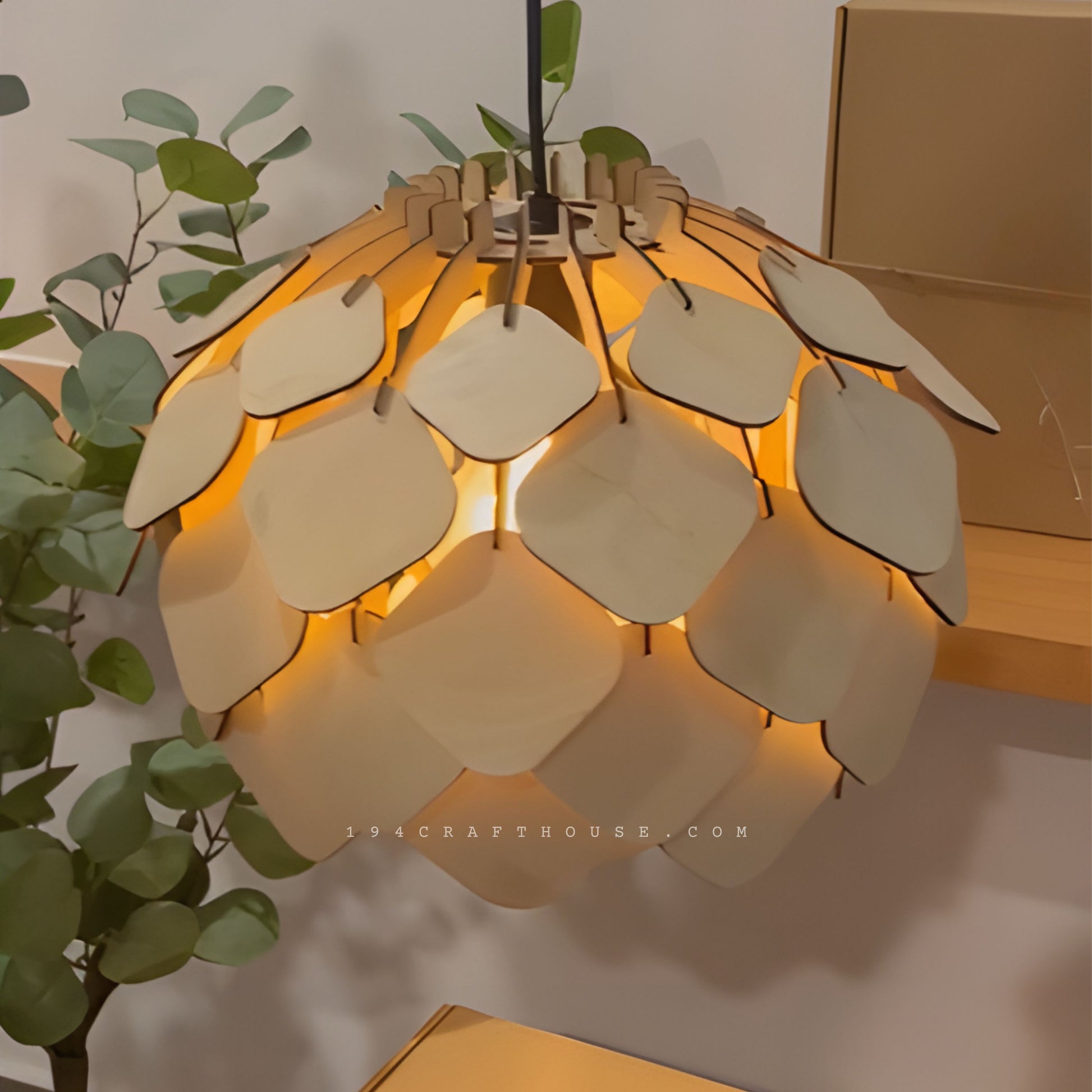 Pinecone Shape Hanging Light Wooden Pendant Lamp
