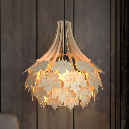 Maple Leaf Wood Pendant Light for Boho Home Decor, Hanging Light Fixture Chandelier Ceiling Lamp Shade