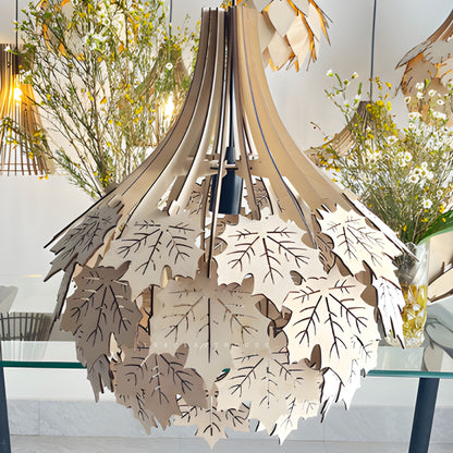 Maple Leaf Wood Pendant Light for Boho Home Decor, Hanging Light Fixture Chandelier Ceiling Lamp Shade