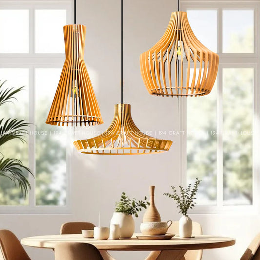 Set of 3 Birdcage Wooden Pendant Lights Restaurant Bar Decor