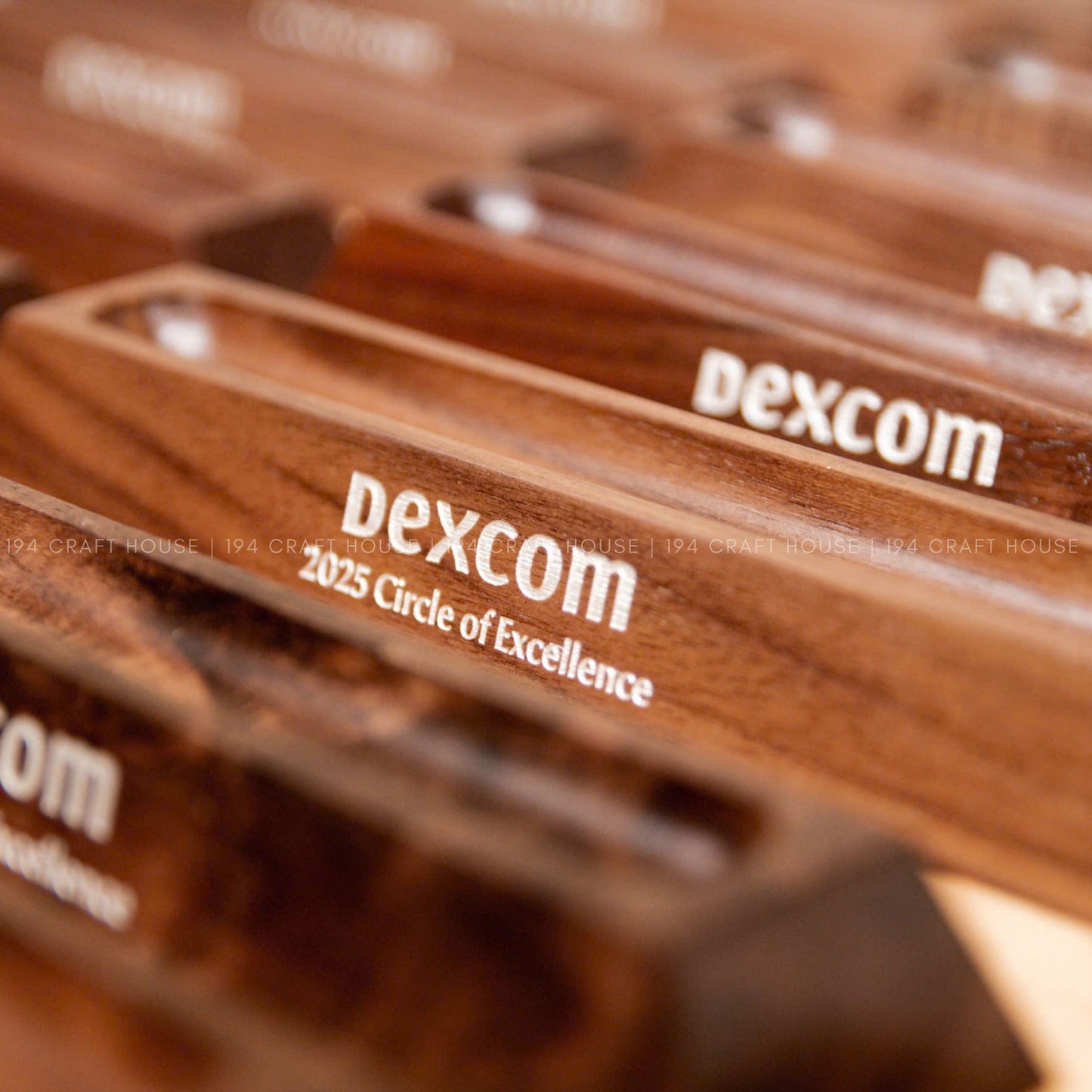 Custom Engraved Logo Walnut Pen Display Stand: Personalized Corporate Gift for Dexcom - Business Gift for Employees, Clients, Company Anniversary, Event Gifts, Promotional Gifts