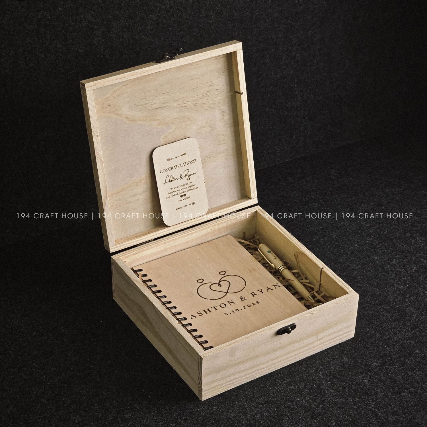Personalized Engraved Wooden Notebook and Pen Set With Gift Box