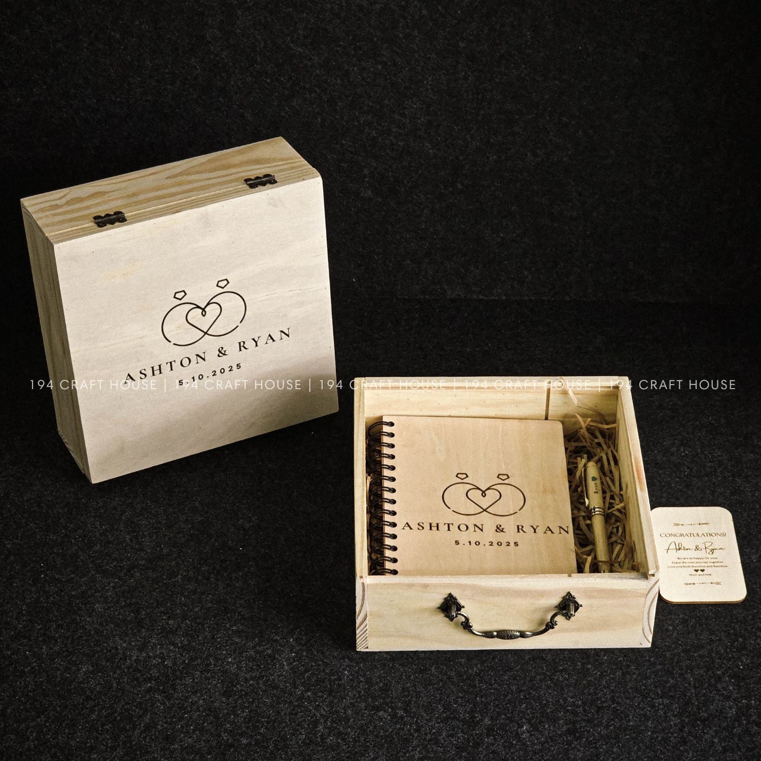 Personalized Wooden Notebook and Pen Set with Gift Box