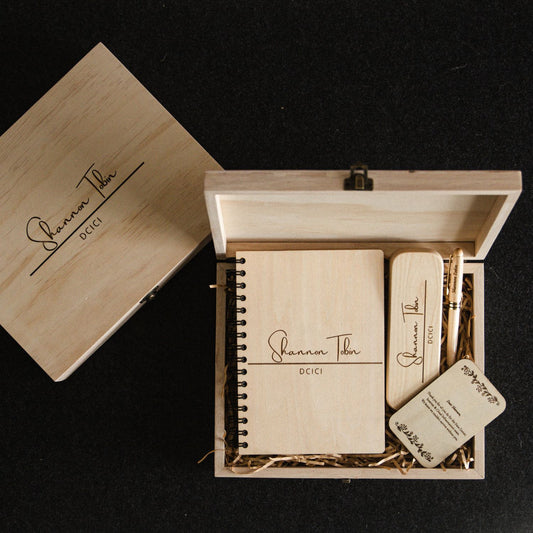 Personalized Wood Office Set Gift Box