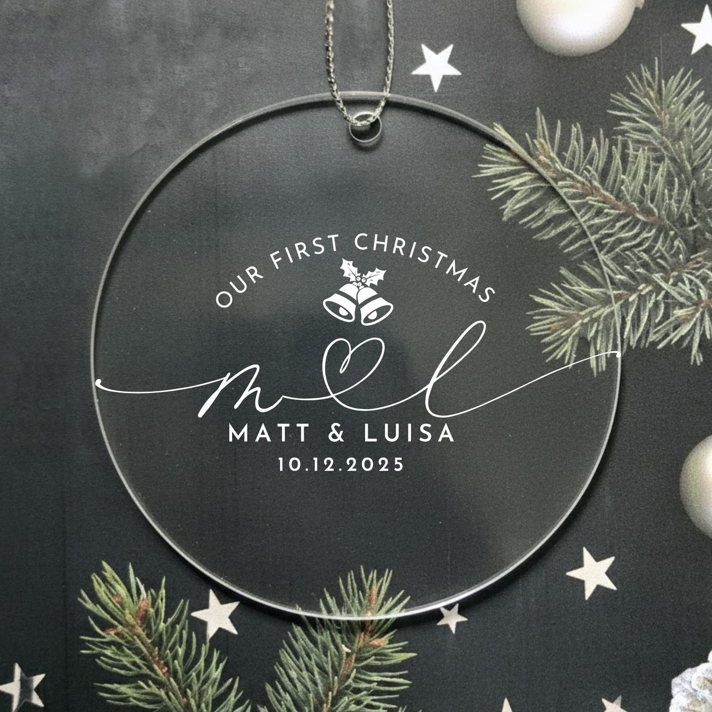 First Christmas Acrylic Ornament Custom Names Date Style 1