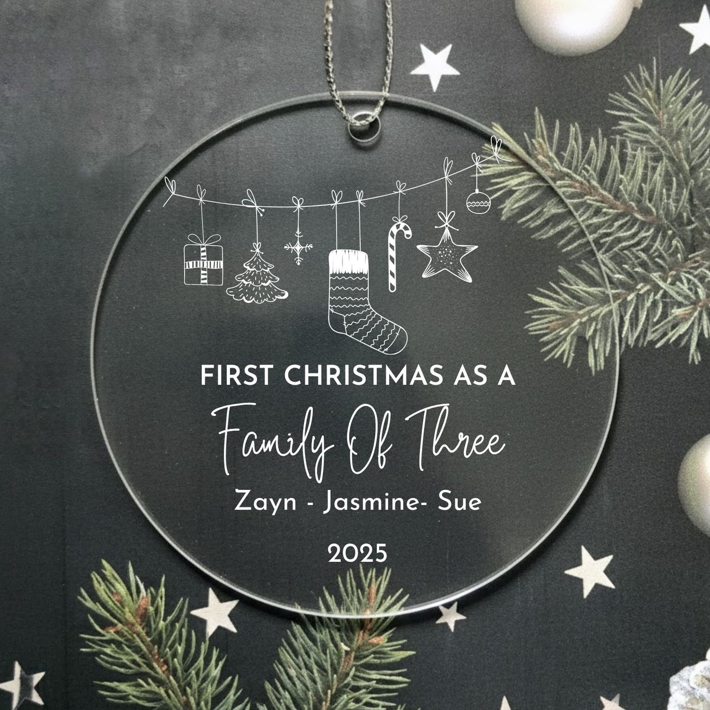 Personalized Family Name First Christmas Ornament Style 7