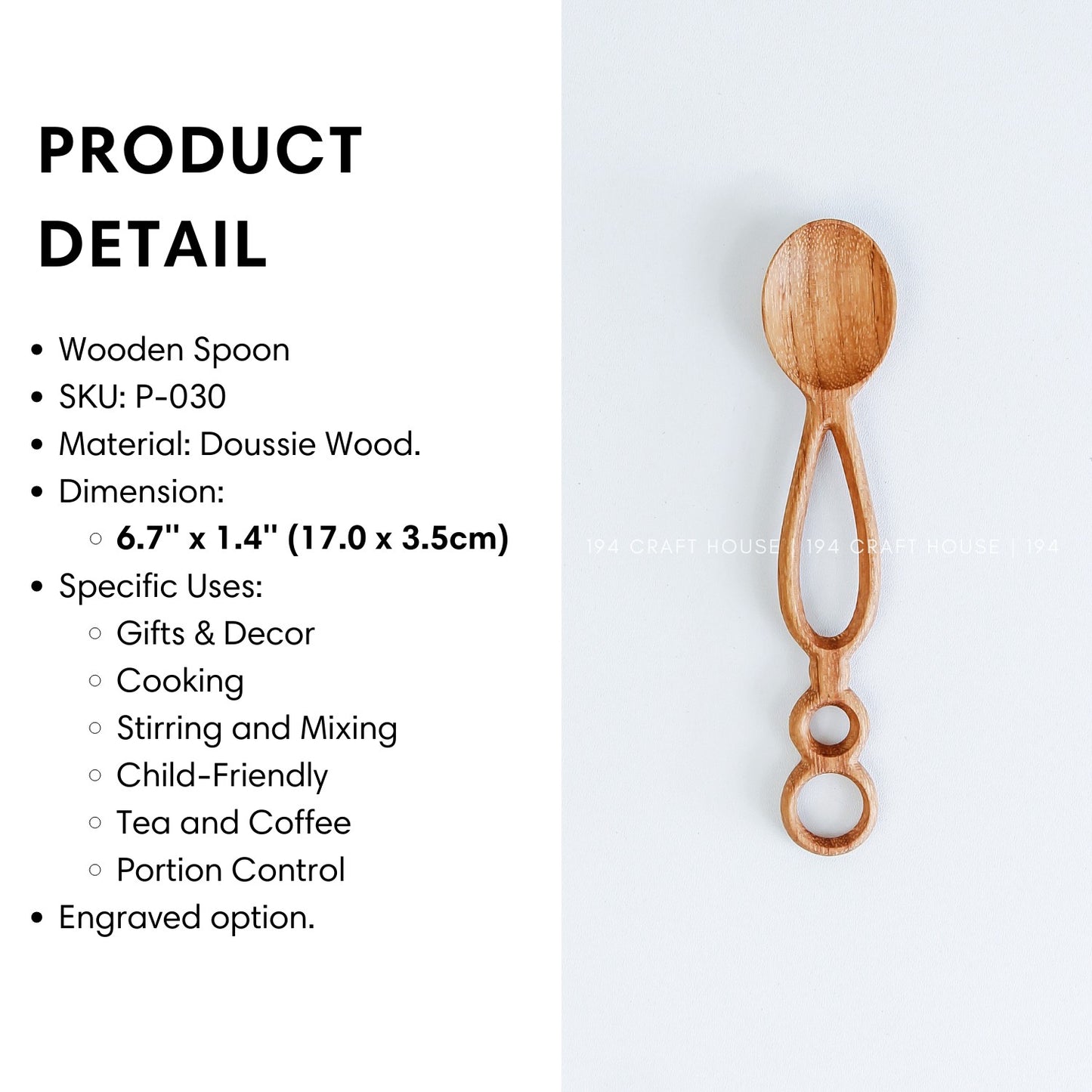Hand Carved Wooden Spoon With Hole - Kitchen Serving Utensils