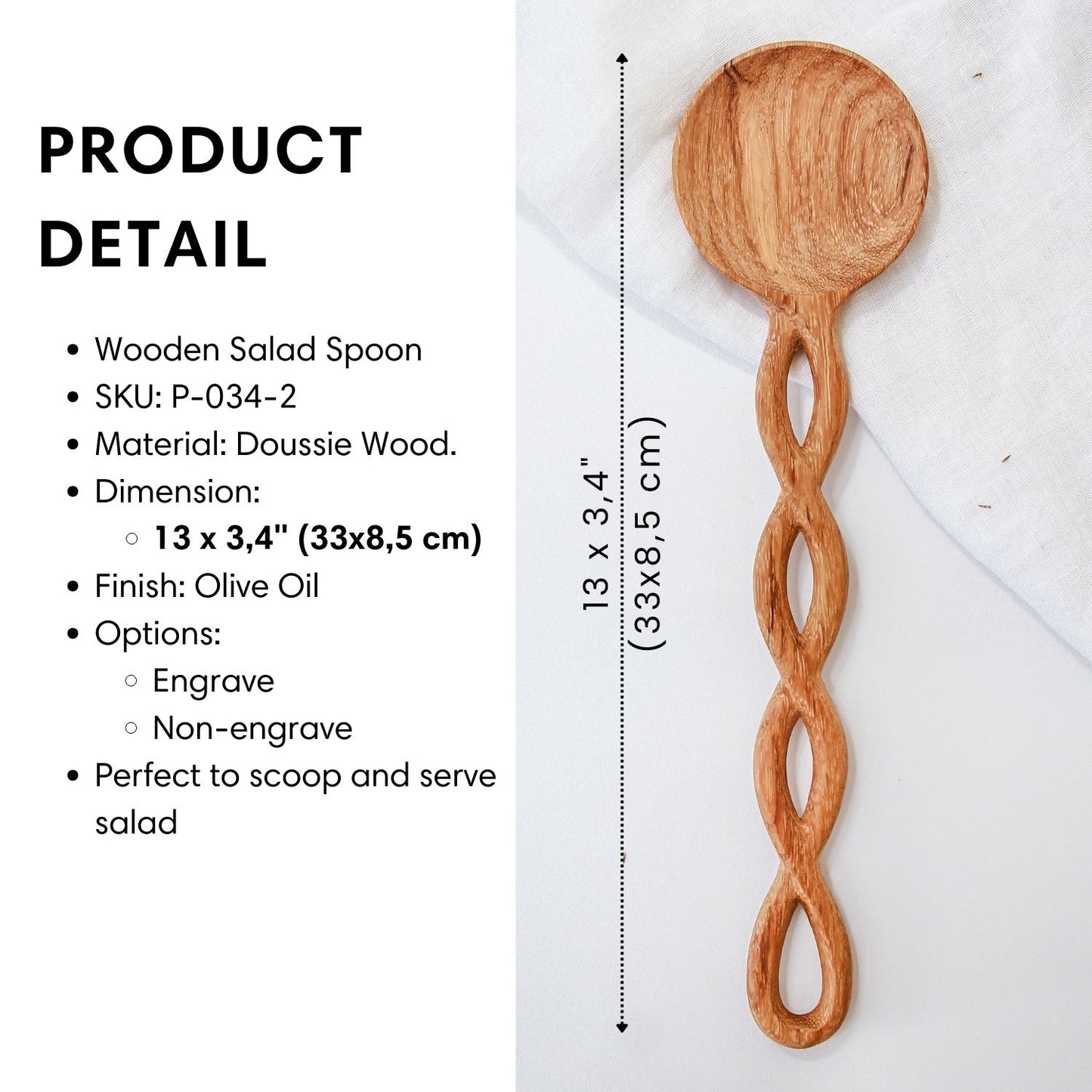 13" Twisted Handle Wooden Salad Spoons