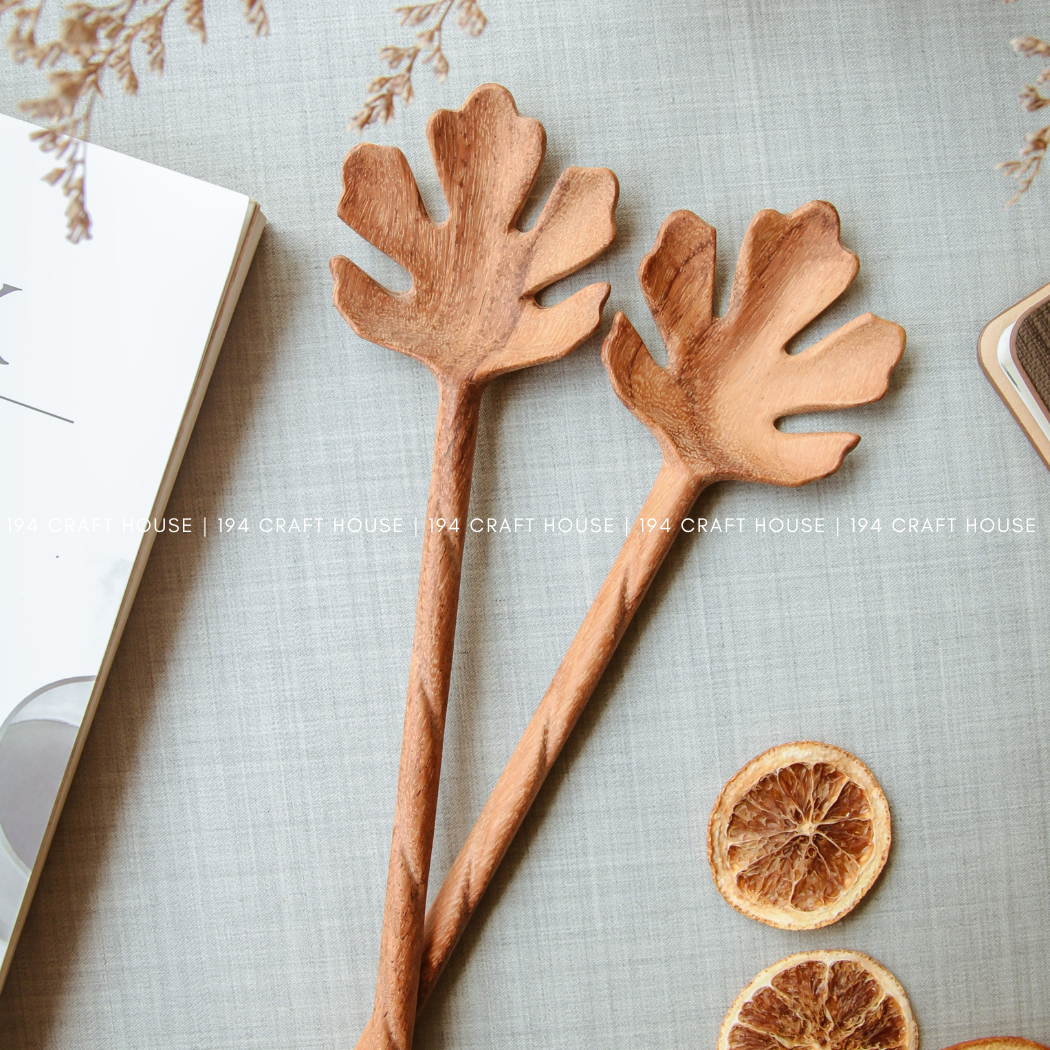 Hand Carved Wooden Salad Servers Spoon - Kitchen Serving Utensils