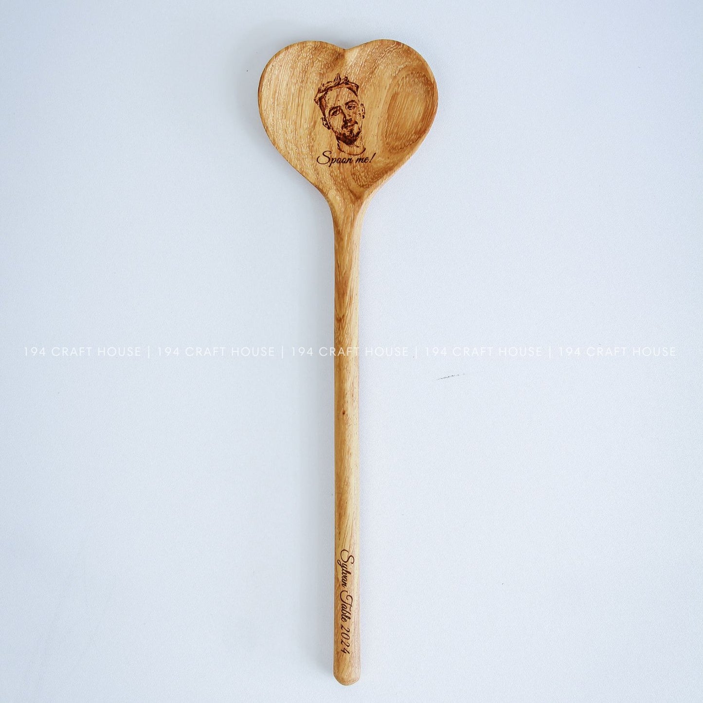 Custom Face Engraved Wooden Heart Spoon