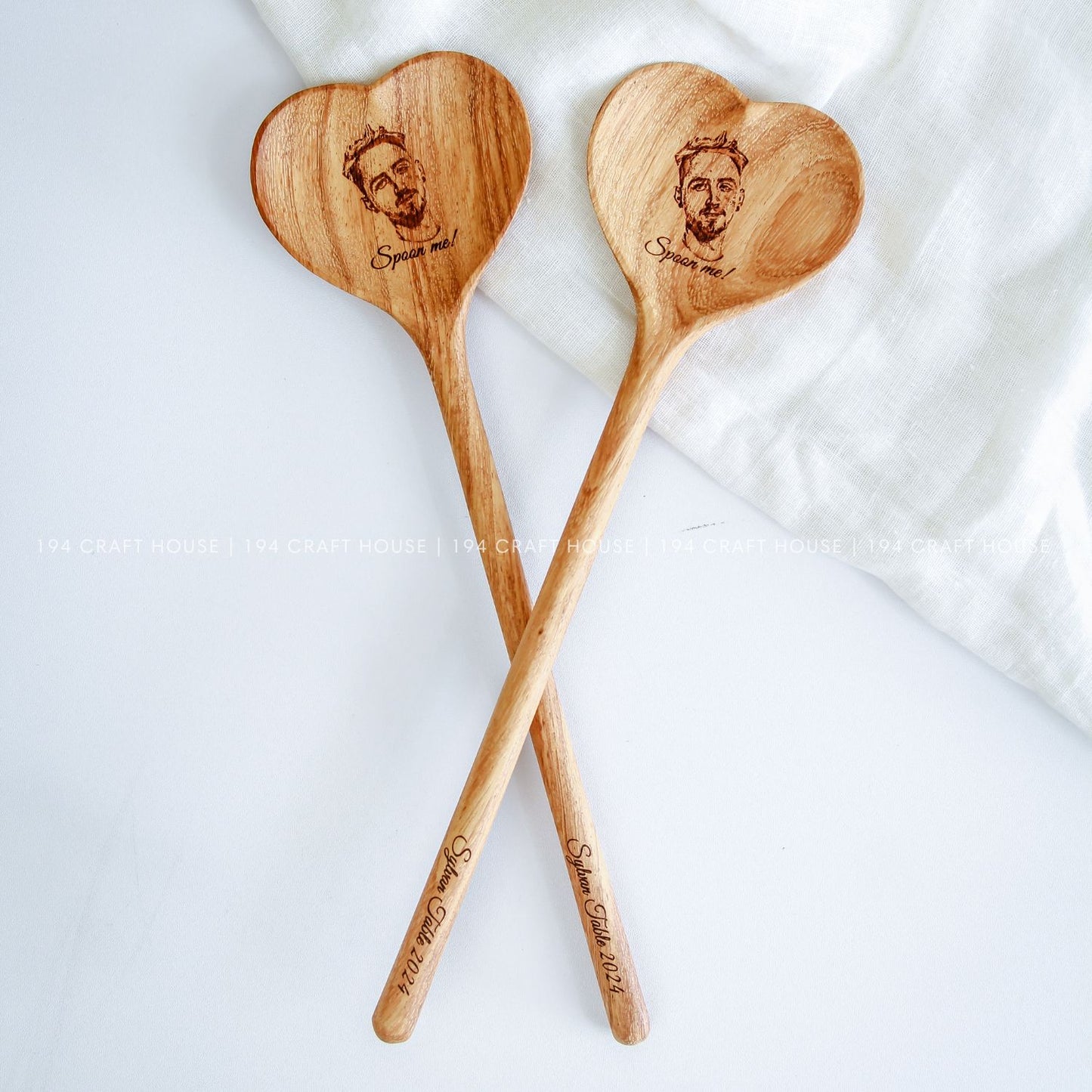 Custom Face Engraved Wooden Heart Spoon