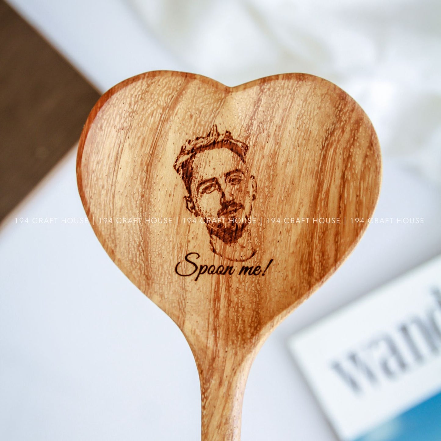 Custom Face Engraved Wooden Heart Spoon