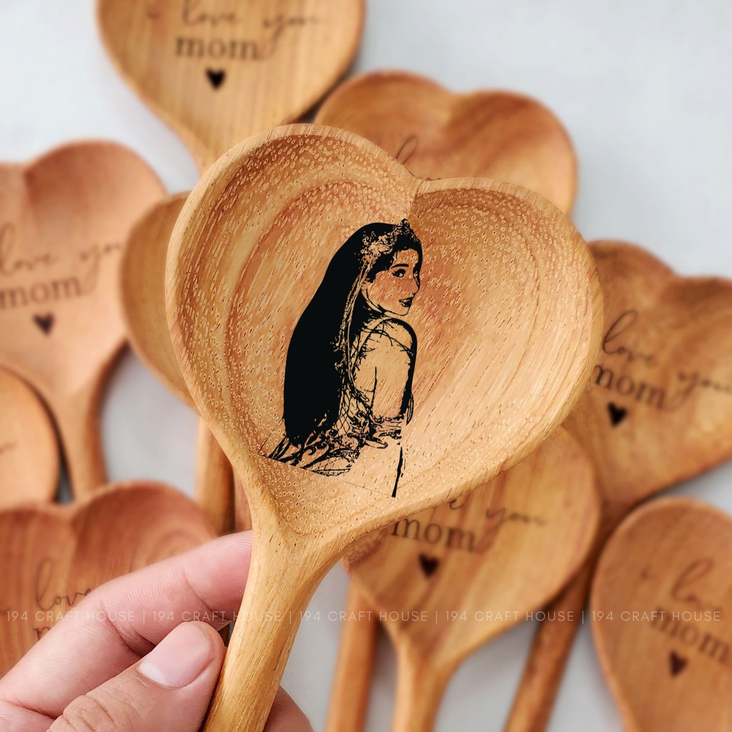 Custom Face Wooden Heart Spoon Personalized Gift for Her