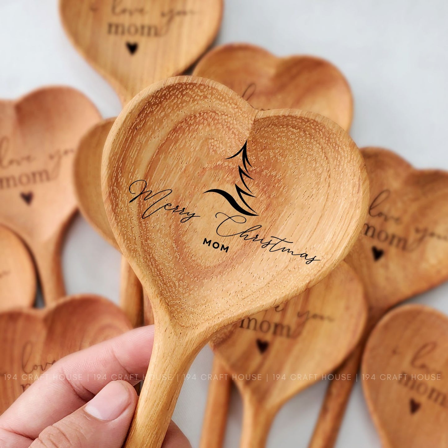 Engraved Wooden Heart Spoon Merry Christmas Mom