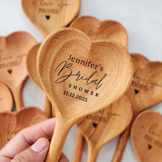 Engraved Wooden Heart Spoon Personalized Gift for Wedding, Gift for Couples, Wedding Favors For Guest In Bulk, Bridal Shower Favors, Tea Party Favors
