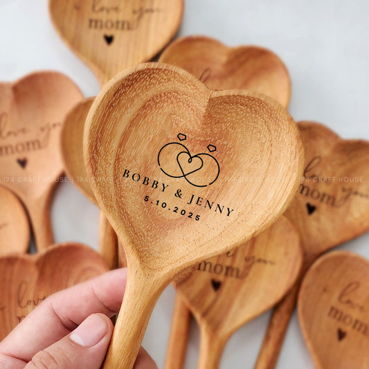 Engraved Wooden Heart Spoon Personalized Gift for Wedding, Gift for Couples, Wedding Favors For Guest In Bulk, Bridal Shower Favors, Tea Party Favors