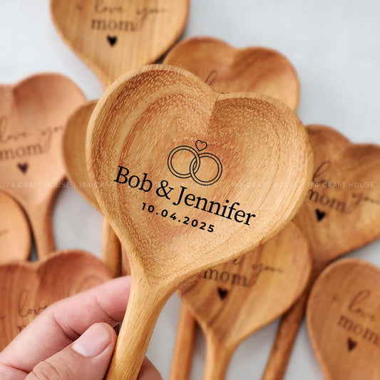 Engraved Wooden Heart Spoon Personalized Gift for Wedding, Gift for Couples, Wedding Favors For Guest In Bulk, Bridal Shower Favors, Tea Party Favors