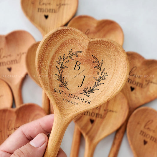 Engraved Wooden Heart Spoon Personalized Gift for Wedding, Gift for Couples, Wedding Favors For Guest In Bulk, Bridal Shower Favors, Tea Party Favors