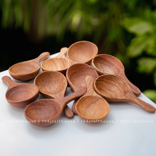 Handcrafted small wooden spoon designed for spices, shown inside a glass jar — ideal for salt, sugar, or herbs, made by 194 Craft House.