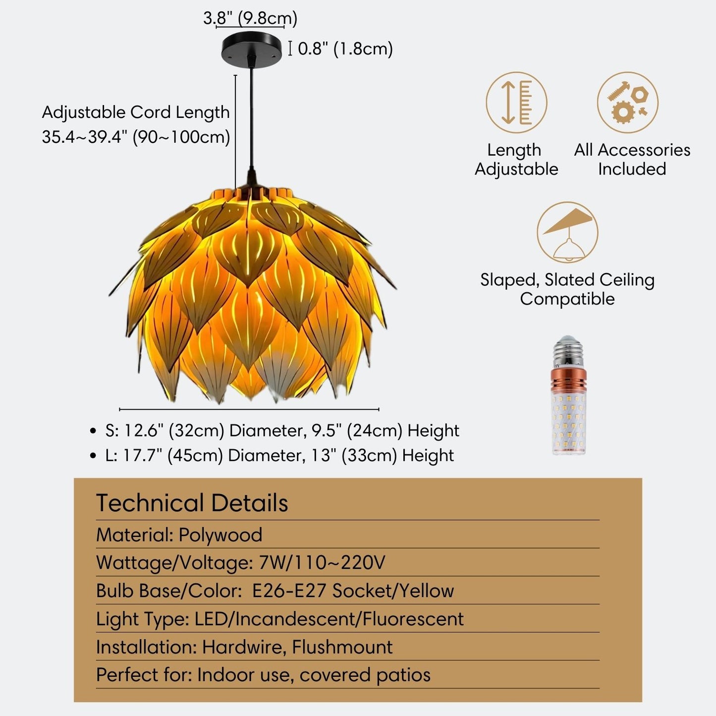 12" Lotus Wooden Pendant Light for Home Decor