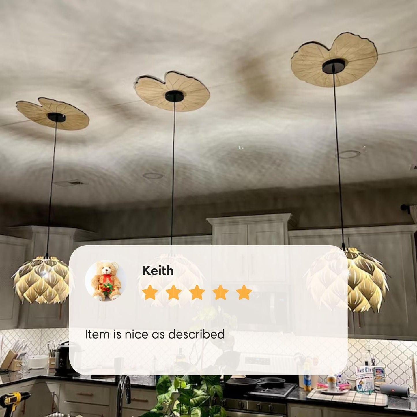 12" Lotus Wooden Pendant Light for Home Decor