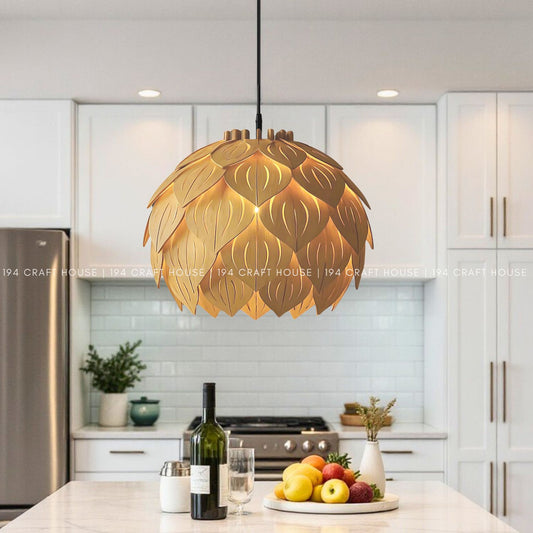 12" Lotus Wooden Pendant Light for Home Decor