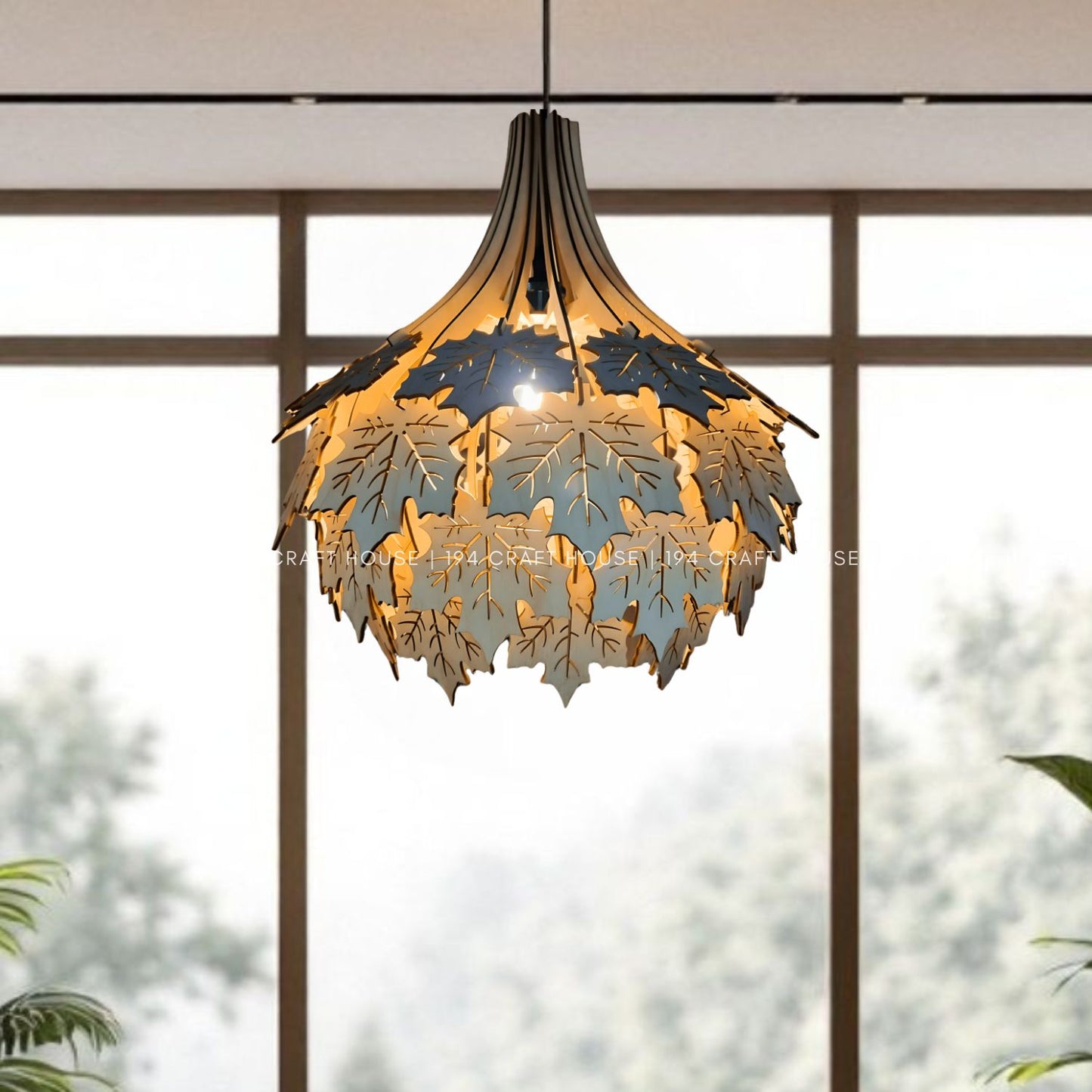 Wood Pendant Light Maple Leaf for Home Decor