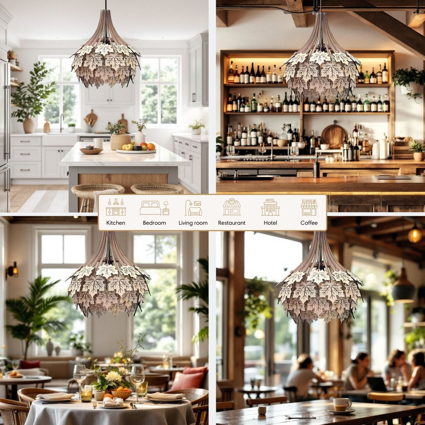 Wood Pendant Light Maple Leaf Various Spaces