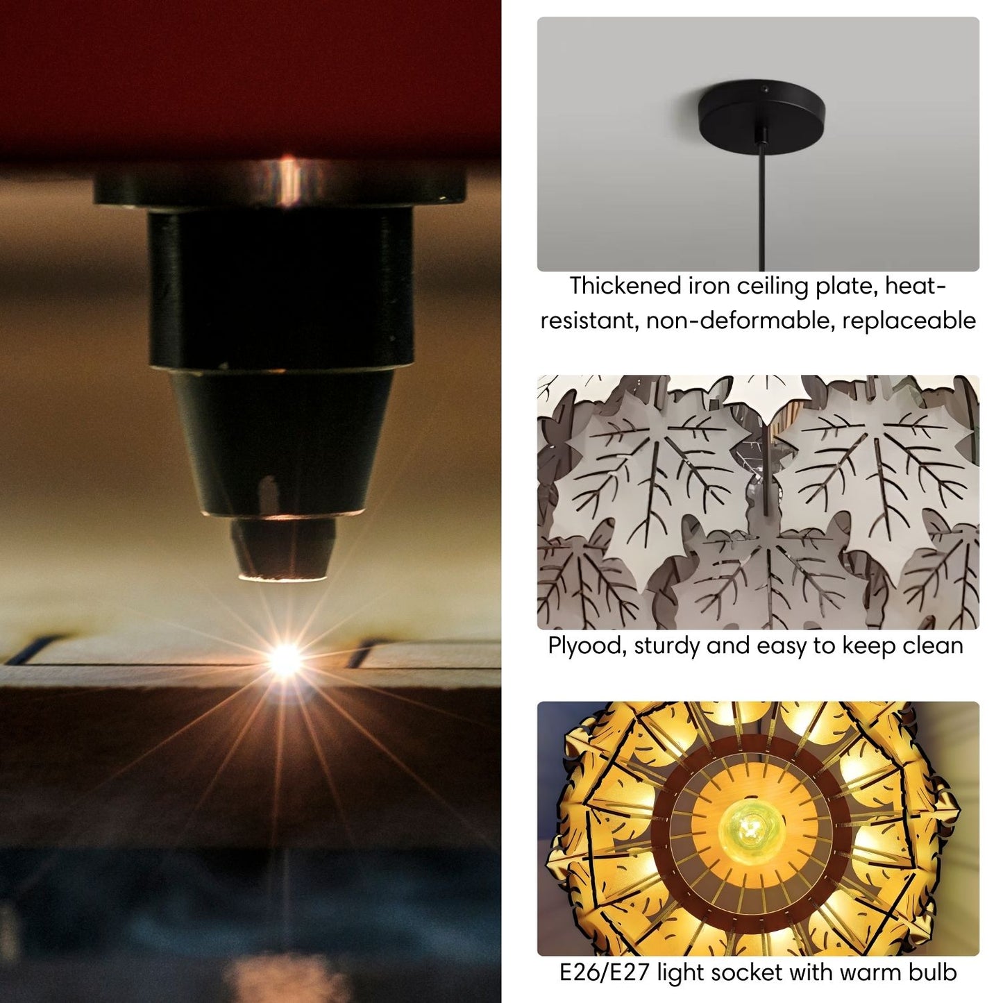 Wood Pendant Light Maple Leaf Detail