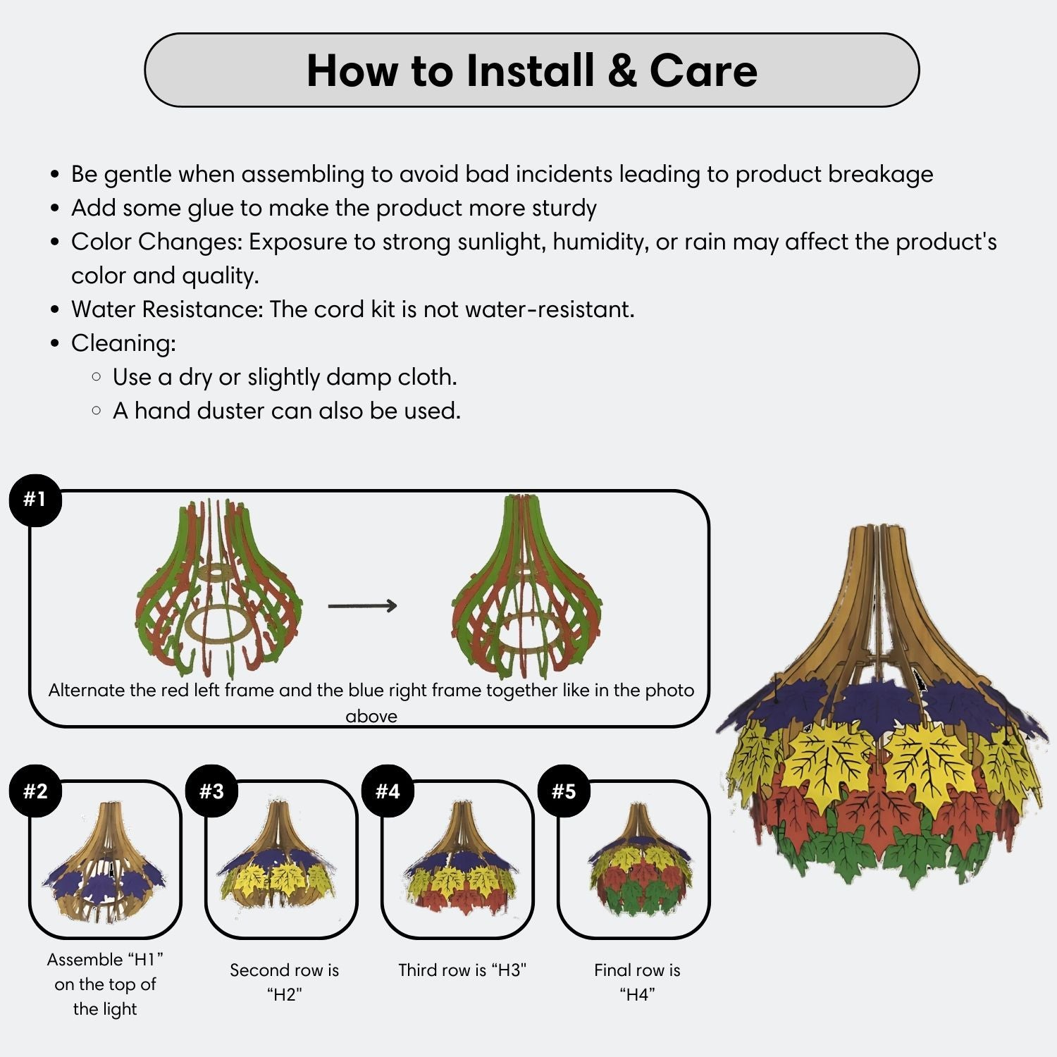 Wood Pendant Light Maple Leaf Instruction