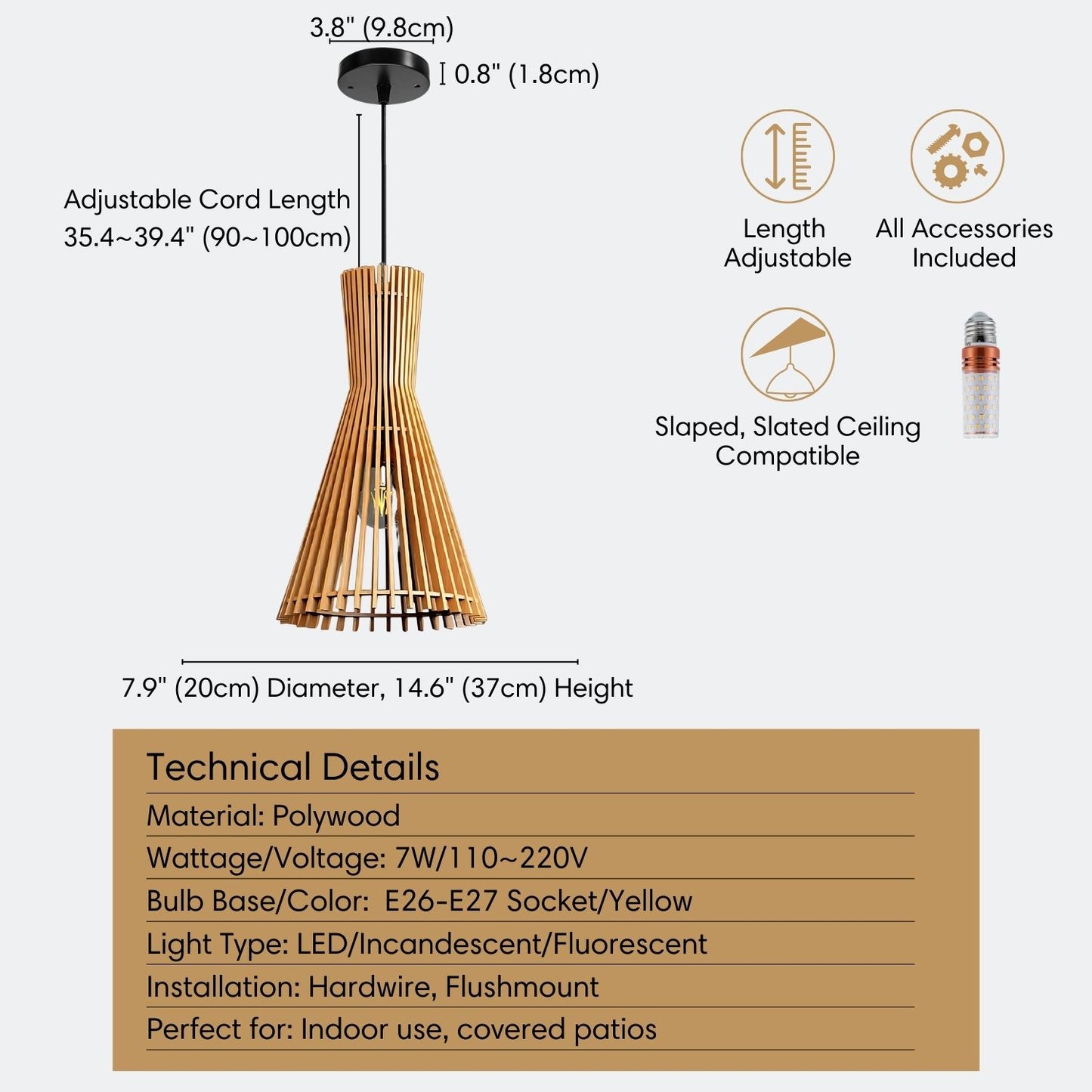Wood Pendant Light Cage For Kitchen Living Room Home