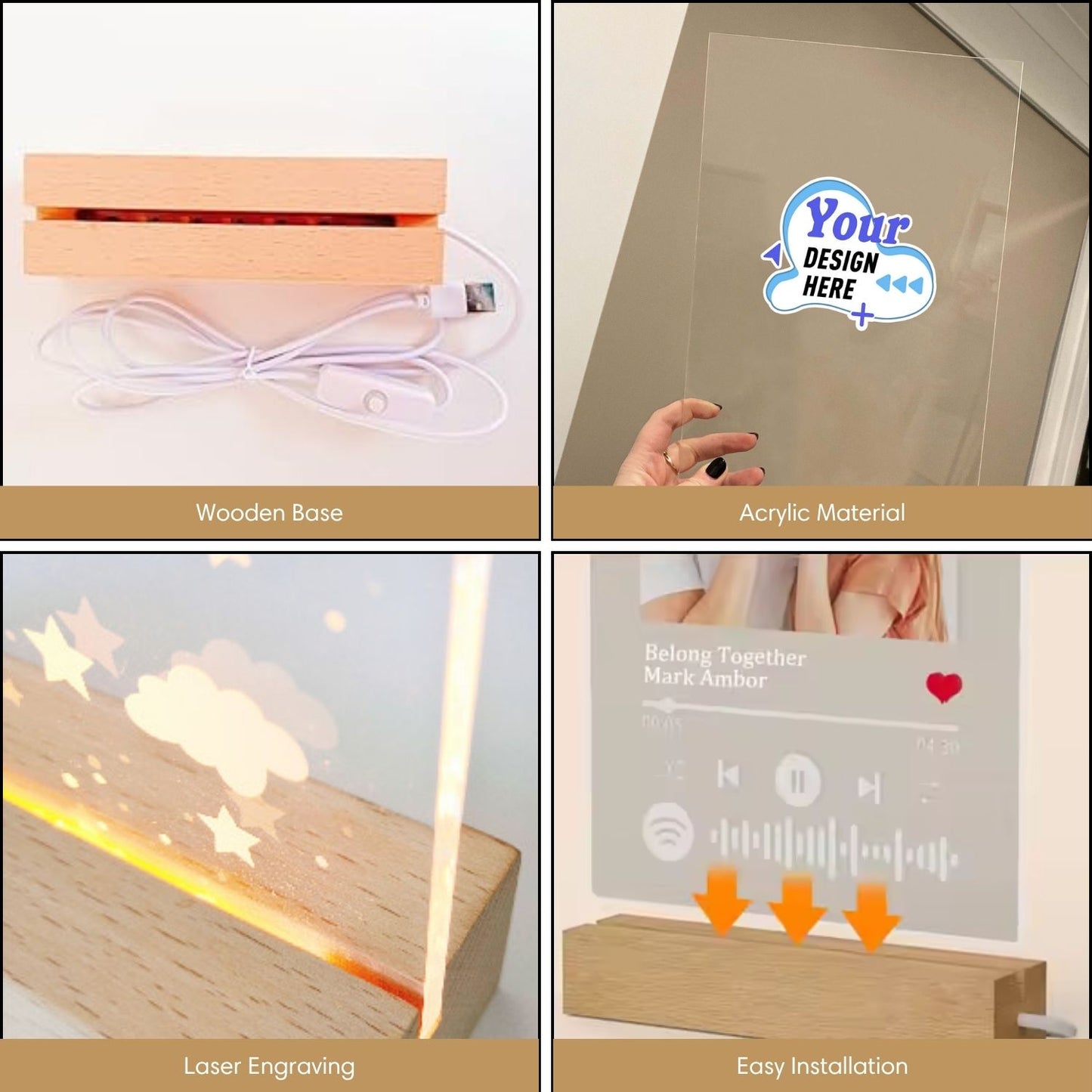 Personalized Photo Collage Acrylic Night Light Gift for Mom