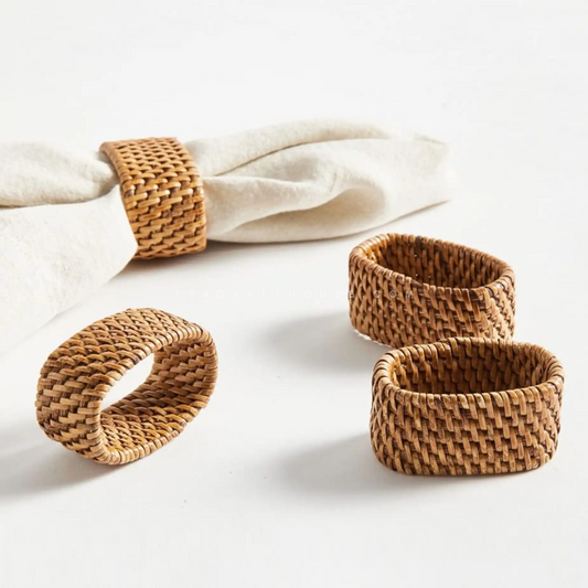 Oval Rattan Napkin Rings and Holders Set for Dining Table Decor