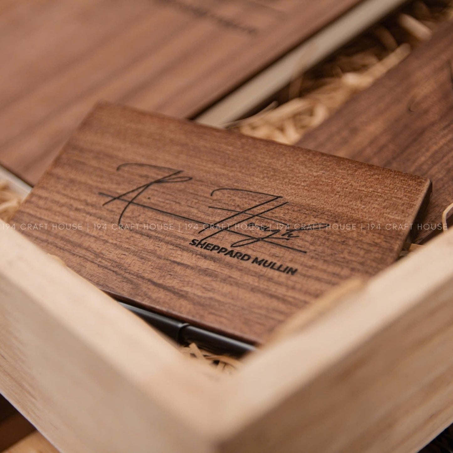 Wooden Office Set With Wooden Pen and Case, Notebook, Business Card Holder Engraved Logo and Name - Personalized Corporate Gift for Sheppard Mullin