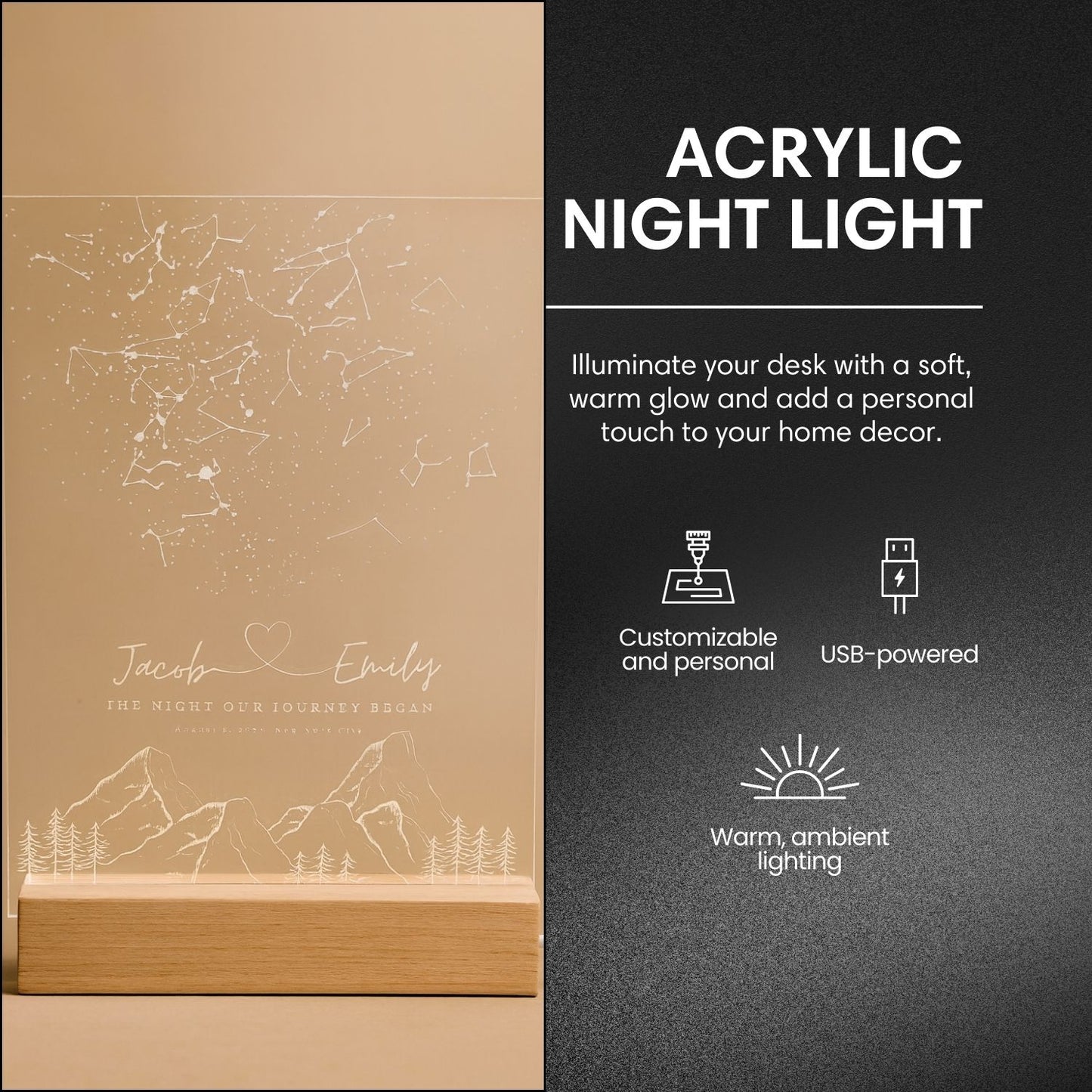 Personalized Photo Collage Acrylic Night Light Gift for Mom