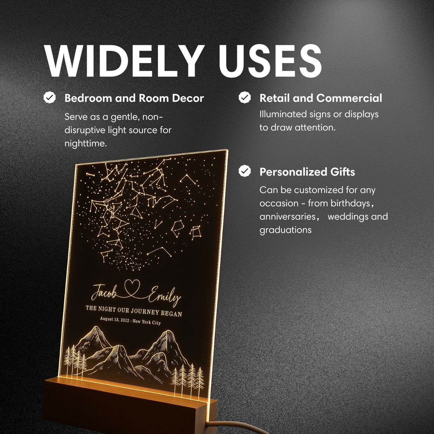 widely uses of acrylic night light wooden base