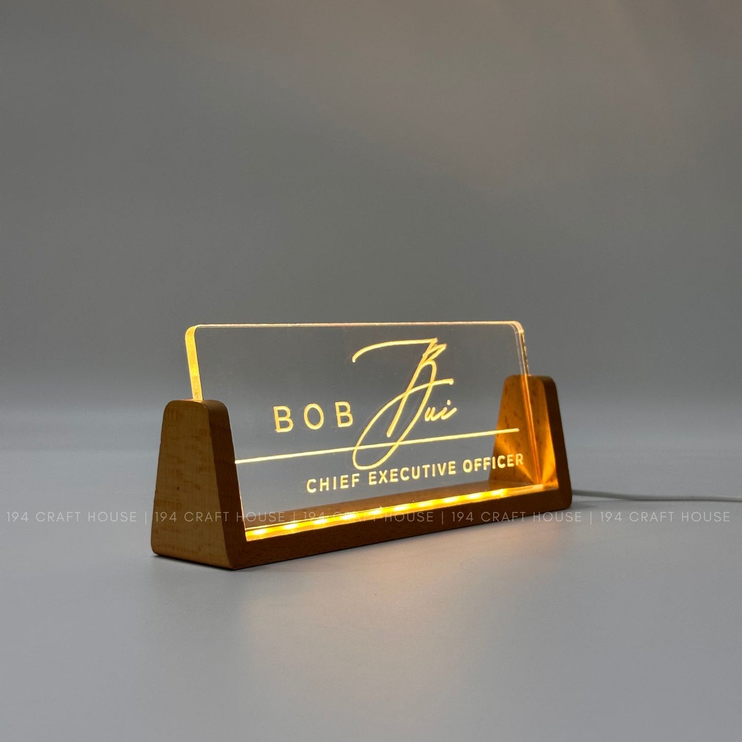 Personalized Led Acrylic Desk Name Plates With Wooden Base - Custom Name Sign - Office Gifts & Decor
