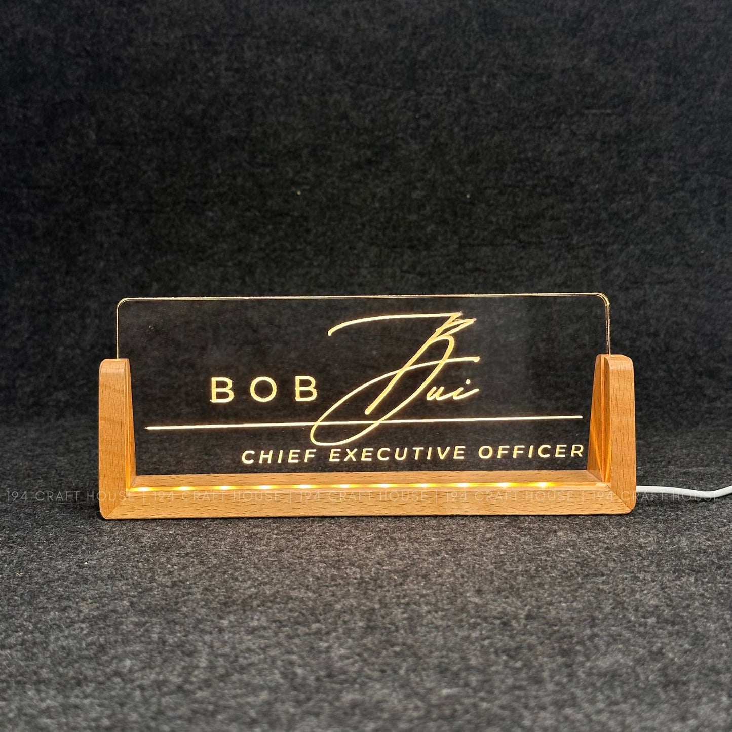 Personalized Led Acrylic Desk Name Plates With Wooden Base - Custom Name Sign - Office Gifts & Decor