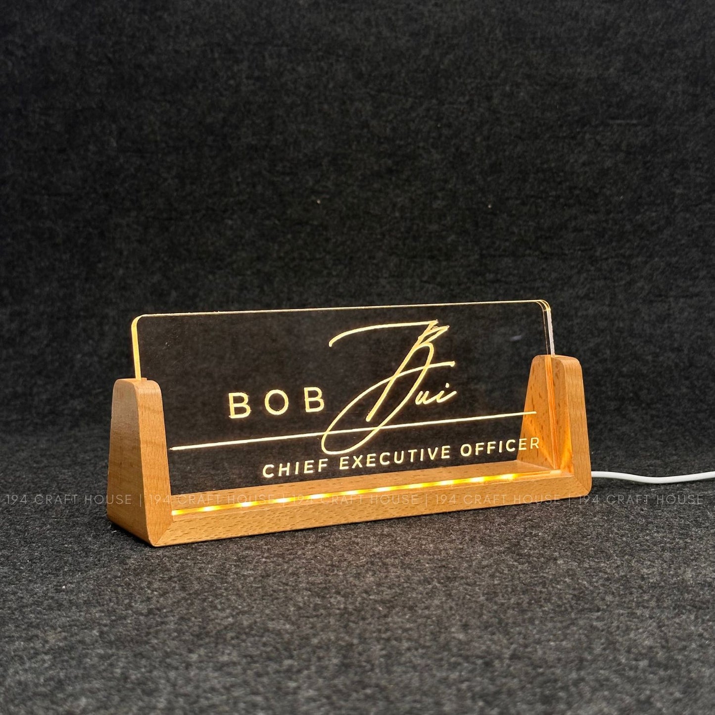 Personalized Led Acrylic Desk Name Plates With Wooden Base - Office Gifts & Decor