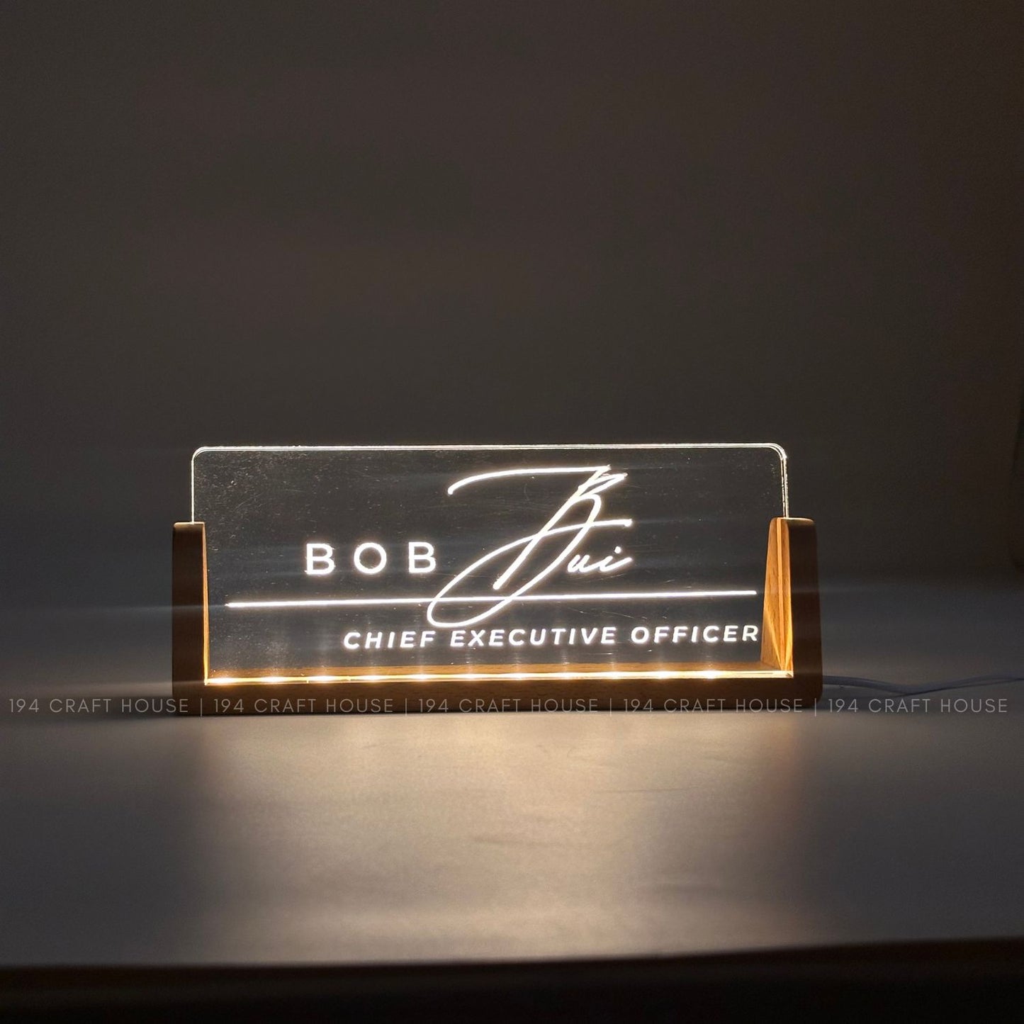 Personalized Led Acrylic Desk Name Plates With Wooden Base - Custom Name Sign - Office Gifts & Decor