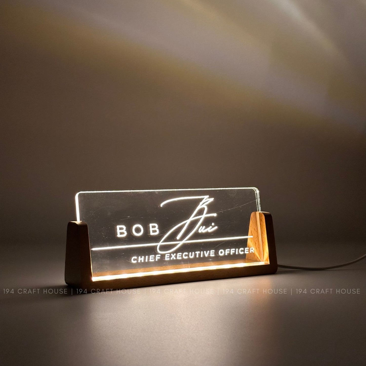 Personalized Led Acrylic Desk Name Plates With Wooden Base - Custom Name Sign - Office Gifts & Decor