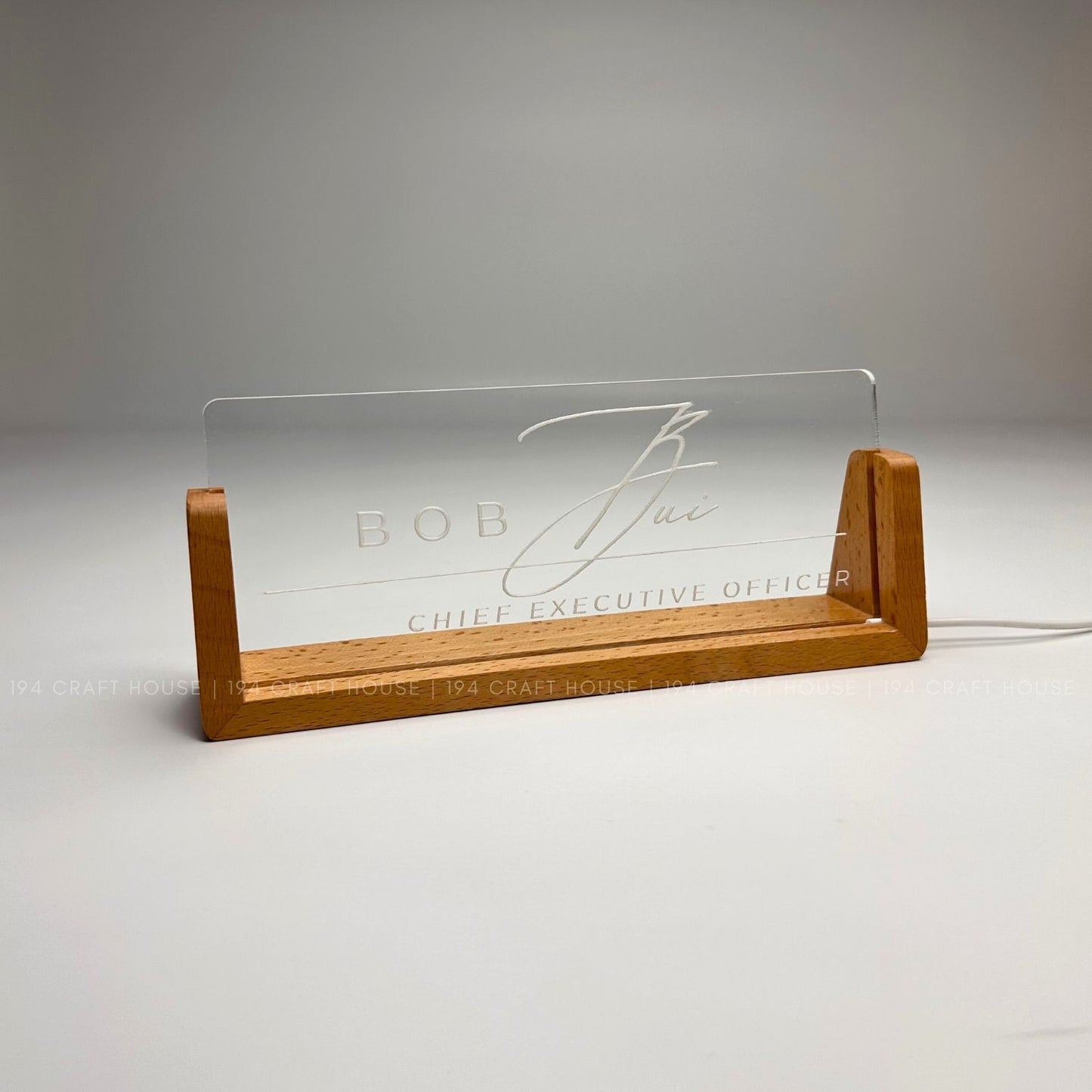 Personalized Led Acrylic Desk Name Plates With Wooden Base - Custom Name Sign - Office Gifts & Decor