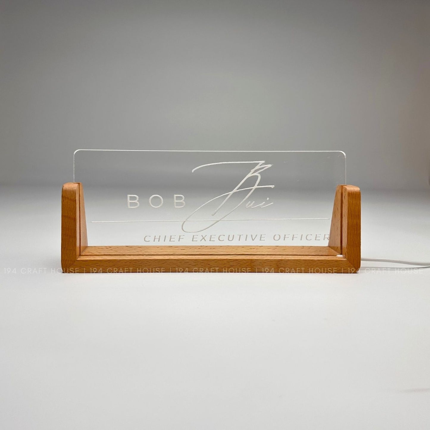 Personalized Led Acrylic Desk Name Plates With Wooden Base - Custom Name Sign - Office Gifts & Decor