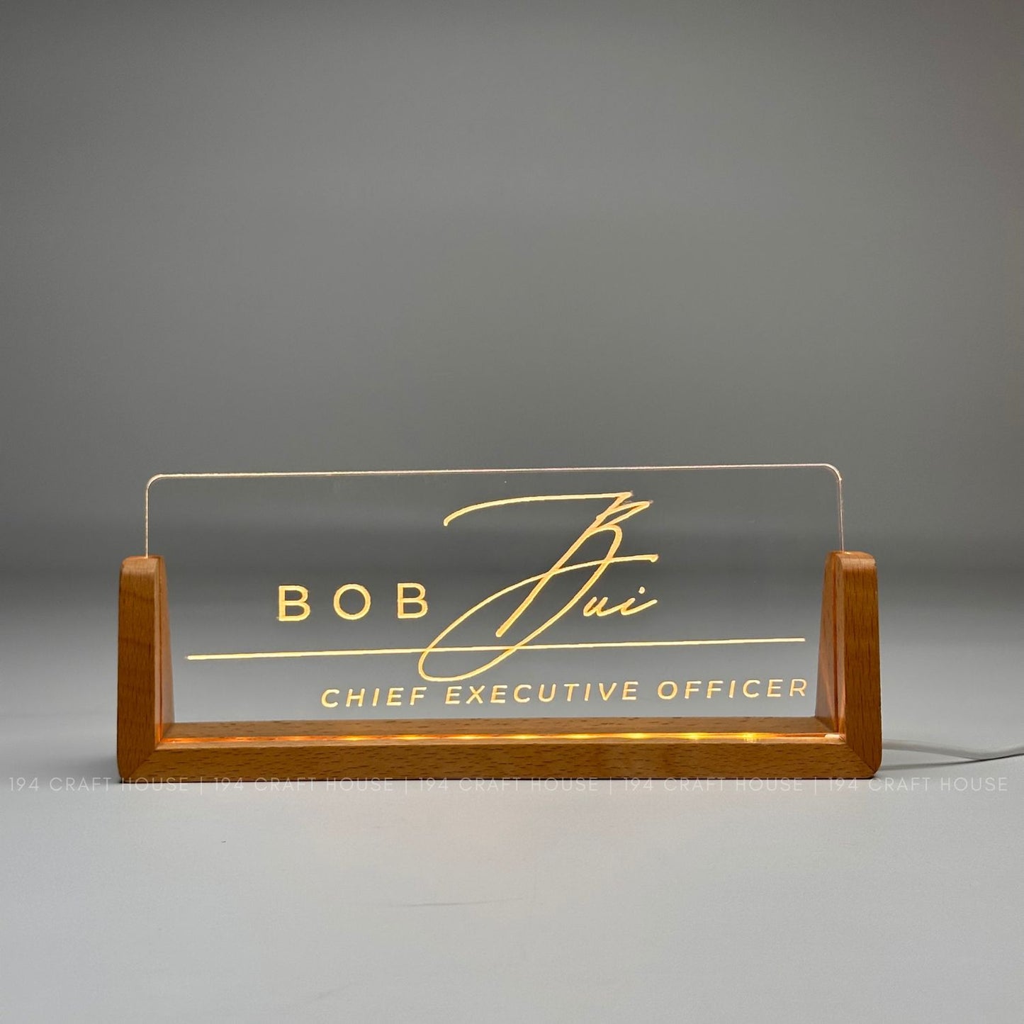 Personalized Led Acrylic Desk Name Plates With Wooden Base - Custom Name Sign - Office Gifts & Decor